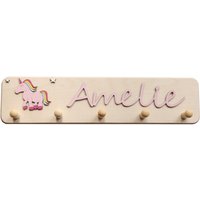 Kindergarderobe Garderobe Mit Einhorn Incl. Schriftzug 5 Oder 6 Haken Mädchen von SchreinereiLinden