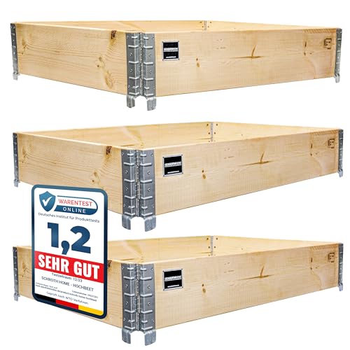 Schroth Home Hochbeet 120x80x20cm Rechteckig - Palettenrahmen aus Holz für Garten - Faltbar, Steckbar & Stapelbar - Außenbereich (3X Rahmen) von Schroth Home
