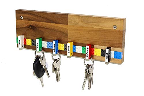 Schlüsselbrett Play 202 Holz | Für die ganze Familie | Schlüsselleiste Nussbaum mit 6 Schlüsselanhängern zum selbst beschriften | inkl. Schrauben und Dübel | Farbe wählbar von Schubica
