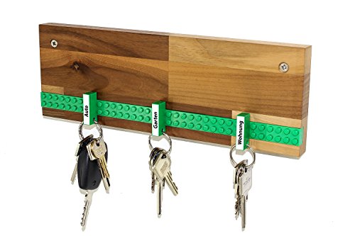 Schlüsselbrett Play 202 Holz | Für die ganze Familie | Schlüsselleiste Nussbaum mit 6 Schlüsselanhängern zum selbst beschriften | inkl. Schrauben und Dübel | grün von Schubica
