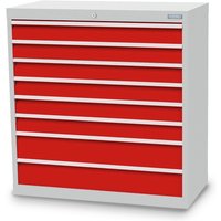 Bedrunka+Hirth Schubladenschrank Profi, Schubladen 6x100 + 2x150 mm, HxBxT 1.019 x 980 x 500 mm, lichtgrau/verkehrsrot von Bedrunka+Hirth