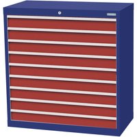Bedrunka+Hirth Schubladenschrank Profi, Schubladen 9x100 mm, HxBxT 1.019 x 980 x 500 mm, enzianblau/rubinrot von Bedrunka+Hirth
