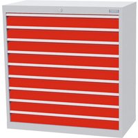 Bedrunka+Hirth Schubladenschrank Profi, Schubladen 9x100 mm, HxBxT 1.019 x 980 x 500 mm, lichtgrau/verkehrsrot von Bedrunka+Hirth