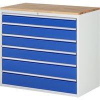 RAU Schubladenschrank Serie 7000, HxBxT 1.035 x 1.145 x 650 mm, 6 x 90%-Auszug-Schubladen 1 x 120, 3 x 150, 2 x 180 mm, Arbeitsplatte Buche von RAU