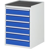 RAU Schubladenschrank Serie 7000, HxBxT 825 x 580 x 650 mm, 6 x 90%-Auszug-Schubladen 6 x 120 mm, Arbeitsplatte Metall von RAU