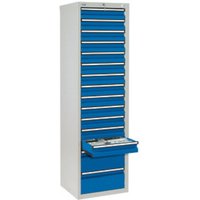 stumpf® Schubladenschrank, Schubladen 13x100 + 2x200 mm, HxBxT 1.800 x 500 x 500 mm, lichtgrau/enzianblau von stumpf®