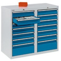 stumpf® Schubladenschrank, Schubladen 12x100 + 2x200 mm, HxBxT 900 x 1.000 x 500 mm, lichtgrau von stumpf®