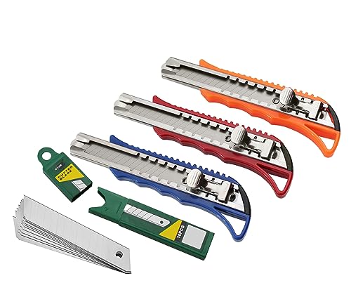 3 Profi Cuttermesser Teppichmesser inkl. 10 Ersatzklingen | 18mm Klinge | mit stabiler Rastfunktion aus STAHL | von Schürberg