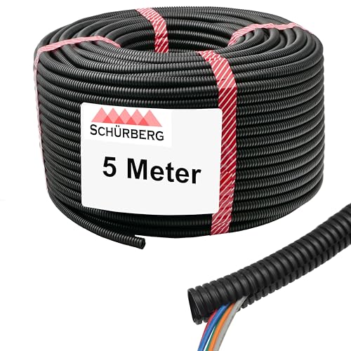 5 Meter Wellrohr geschlitzt Schutzrohr Leerrohr Ø Innen 21,0mm / Ø Aussen 25,0mm | Schwarz | UV Beständig | Bis -40 bis 105°C | schwer Entflammbar | verschiedene Größen u. Längen von Schürberg
