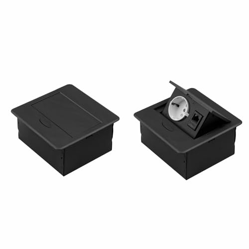 Einbausteckdose Modell: A - 1x Schuko + Netzwerk Schutzkontakt Steckdose versenkbar klappbar für Möbel Tische, Böden | 11 Modelle in Schwarz oder Silber zur Auswahl von Schürberg