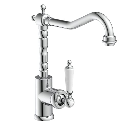 F.J.SchütteSCHÜTTE 72590 OLD STYLE Niederdruck Küchenarmatur, Retro Wasserhahn Küche mit Energiesparfunktion, 360° schwenkbarer Auslauf, Spültischarmatur für Doppelspülbecken, Chrom von Schütte