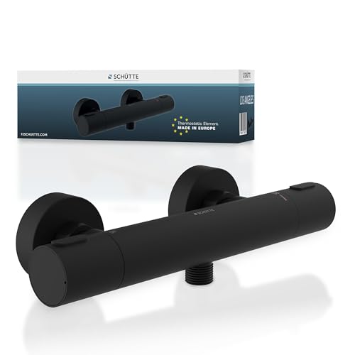 SCHÜTTE 33186 Los Angeles Thermostat Duscharmatur, Brausethermostat Brausearmatur, Mischbatterie mit Verbrühschutz bei 38℃, Duschthermostat, Armatur für Dusche in Schwarz von Schütte