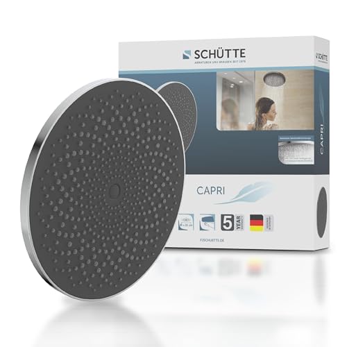 SCHÜTTE 69291 CAPRI Kopfbrause, Wellness-Duschkopf Regendusche mit Anti-Kalk-Noppen, Duschbrause Rund, großer Regenduschkopf, Chrom/Anthrazit von Schütte