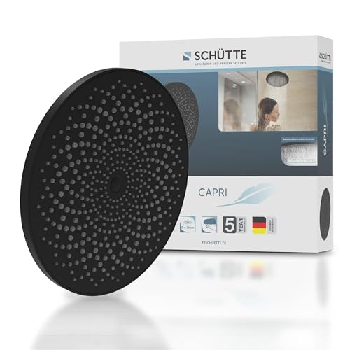 SCHÜTTE 69293 CAPRI Kopfbrause, Wellness-Duschkopf Regendusche mit Anti-Kalk-Noppen, Duschbrause Rund, großer Regenduschkopf, Schwarz matt von Schütte