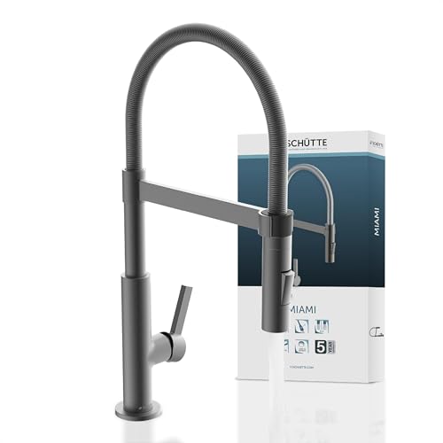 SCHÜTTE 79142 MIAMI Küchenarmatur 360°, Einhebelmischer mit ausziehbarer, magnetischer Geschirrbrause, Spültischarmatur Mischbatterie für die Spüle, Wasserhahn Küche Graphit von Schütte