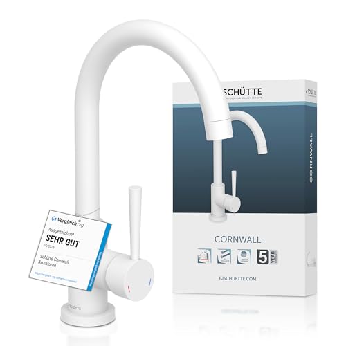 SCHÜTTE 79161 Küchenarmatur CORNWALL, 360 Grad schwenkbarer Wasserhahn Küche, Mischbatterie für die Spüle mit Einhebelmischer, Spültischarmatur Küchenspüle in Weiß von Schütte