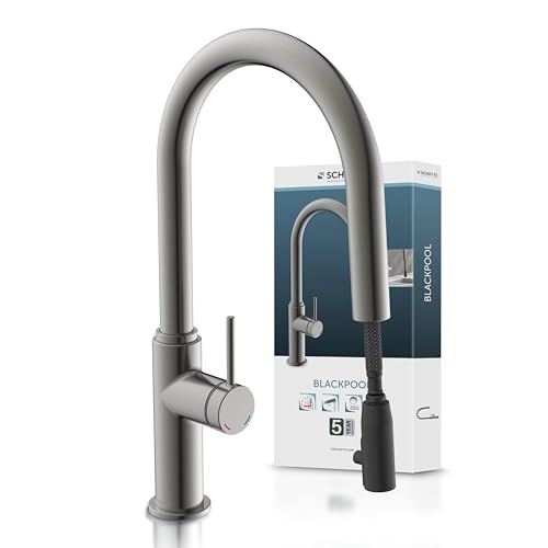 SCHÜTTE 79562 Blackpool Küchenarmatur mit ausziehbarer Geschirrbrause, 360 Grad Wasserhahn für die Küche, Mischbatterie mit Einhebelmischer, Spültischarmatur mit Brause ausziehbar in Graphit von Schütte