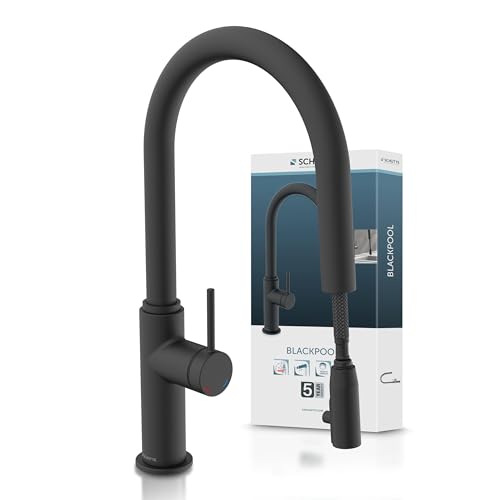 SCHÜTTE 79566 Blackpool Küchenarmatur mit ausziehbarer Geschirrbrause, 360 Grad Wasserhahn für die Küche, Mischbatterie mit Einhebelmischer, Spültischarmatur mit Brause ausziehbar in Schwarz SCHÜTTE 79566 Blackpool Küchenarmatur mit ausziehbarer Geschirrbrause, 360 Grad Wasserhahn für die Küche, Mischbatterie mit Einhebelmischer, Spültischarmatur mit Brause ausziehbar in Schwarz von Schütte