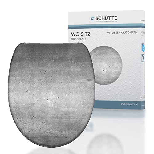 SCHÜTTE WC-Sitz Duroplast INDUSTRIAL GREY, Toilettensitz mit Absenkautomatik, passend für alle handelsüblichen WC-Becken, maximale Belastung der Klobrille 150 kg, Grau 82155 von Schütte