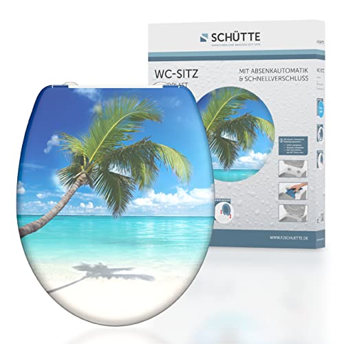 SCHÜTTE WC-Sitz Duroplast CARRIBEAN, Toilettensitz mit Absenkautomatik und Schnellverschluss für die einfache Reinigung, maximale Belastung der Klobrille 150 kg, Motiv Strand 82363 von Schütte