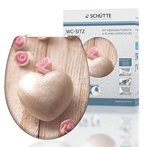 SCHÜTTE WC-Sitz Duroplast ROMANTIC, Toilettensitz mit Absenkautomatik und Schnellverschluss für die einfache Reinigung, maximale Belastung der Klobrille 150 kg, Motiv Herz 82370 von Schütte