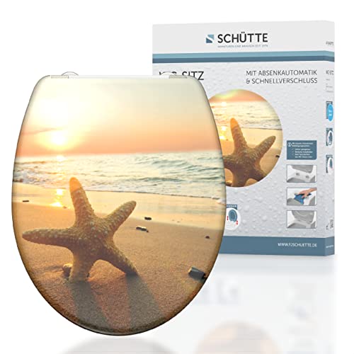 SCHÜTTE WC-Sitz Duroplast SEA STAR, Toilettensitz mit Absenkautomatik und Schnellverschluss für die einfache Reinigung, maximale Belastung der Klobrille 150 kg, Motiv Seestern 82373 von Schütte