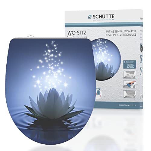 SCHÜTTE WC-Sitz Duroplast HG WATER LILY Hochglänzender Toilettensitz mit Absenkautomatik, Schnellverschluss für die einfache Reinigung, max. Belastung der Klobrille 150 kg, Motiv 82582 von Schütte