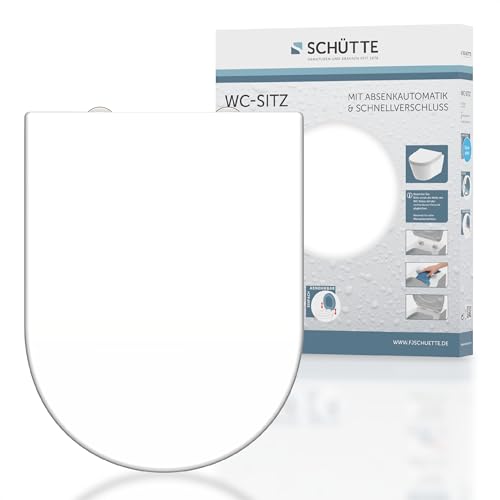 SCHÜTTE WC Sitz Duroplast D Form, Toilettensitz mit Absenkautomatik und Schnellverschluss für die einfache Reinigung, maximale Belastung der Klobrille 150 kg Weiß 82910 von Schütte