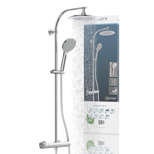 SCHÜTTE MADURA Duschsystem mit Thermostat, Duschset mit großer Regendusche (Ø 24 cm) und verstellbarer Handbrause, Brauseset mit Duschstange, Duschsäule Duschpaneel, Chrom von Schütte
