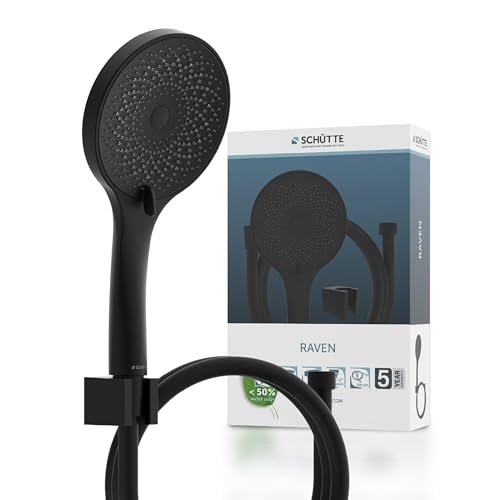 SCHÜTTE RAVEN Brauseschlauch mit Handbrause und Wandhalter | Duschbrause mit 3-fach verstellbarem Duschkopf | Brauseset mit mit Schlauch | Schlauch für Dusche in Schwarz von Schütte