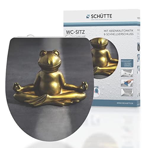 Schütte WC-Sitz Duroplast HG RELAXING FROG, Hochglänzender Toilettensitz mit Absenkautomatik, Schnellverschluss für die einfache Reinigung, max. Belastung der Klobrille 150 kg, Motiv Frosch 82581 von Schütte