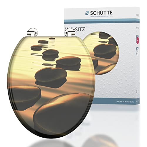 Schütte SEA STONE Sitz Holzkern, Toilettensitz passend für viele handelsüblichen WC-Becken, max. Belastung der Klobrille 150 kg, Motiv Steine auf Brille und Deckel 80027 von Schütte