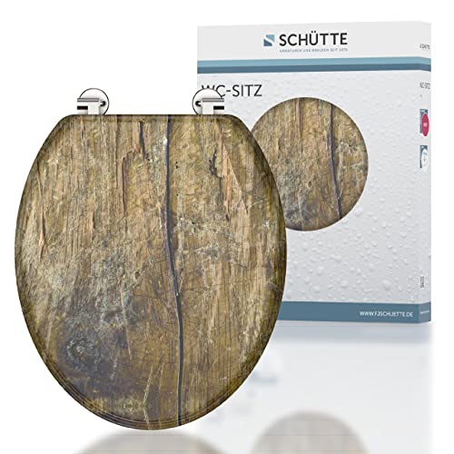 Schütte SOLID WOOD Sitz Holzkern, Toilettensitz passend für viele handelsüblichen WC-Becken, max. Belastung der Klobrille 150 kg, Motiv Holzoptik auf Brille und Deckel 80024 von Schütte