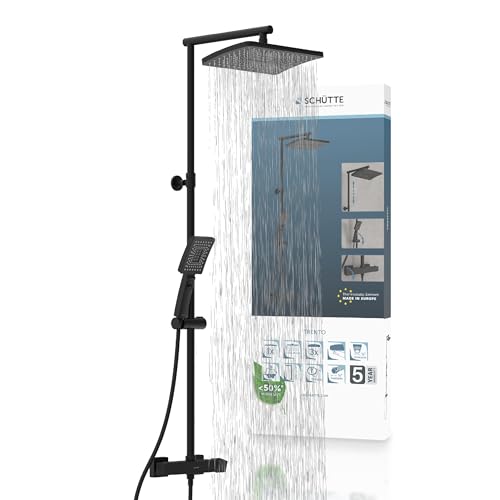 SCHÜTTE TRENTO 60170 Duschsystem mit Thermostat, Duschset mit großer Regendusche (32x20 cm) und verstellbarer Handbrause, Brauseset mit Duschstange, Duschsäule Duschpaneel, Schwarz von Schütte