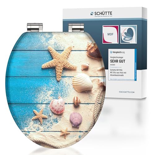 SCHÜTTE WC-Sitz BEACH WOOD mit Absenkautomatik aus Holz | Toilettensitz mit Klodeckel | Holzkern Toilettendeckel mit Motiv (maximale Belastung der Klobrille 175 kg) | Bunt von Schütte