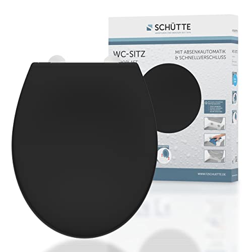 SCHÜTTE WC-Sitz BLACK mit Absenkautomatik und Schnellverschluss | Motiv Klodeckel mit Metallscharnieren | WC-Deckel und Klobrille bis 150kg | Universalgröße | Schwarz von Schütte