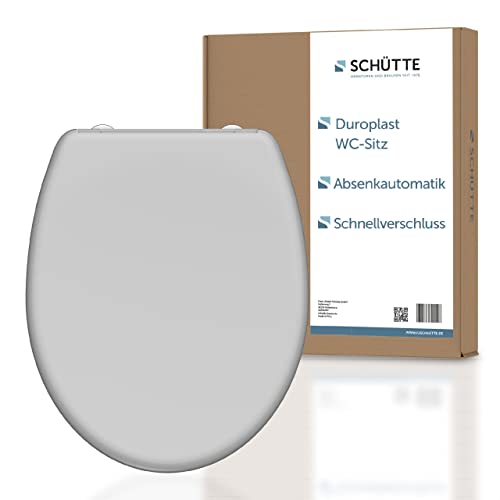 SCHÜTTE WC-Sitz GRAU mit Absenkautomatik und Schnellverschluss aus Duroplast, abnehmbarer Toilettendeckel mit 175kg Belastbarkeit, Toilettensitz mit Brille, Klodeckel für WC, Klobrille Grau von Schütte