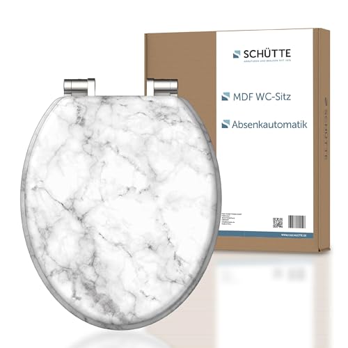 SCHÜTTE WC-Sitz MARMOR mit Absenkautomatik aus Holz, hochwertiger Toilettendeckel mit 175kg Belastbarkeit, Toilettensitz mit Brille, Klodeckel für WC, MDF Holzkern Klobrille mit Motiv von Schütte