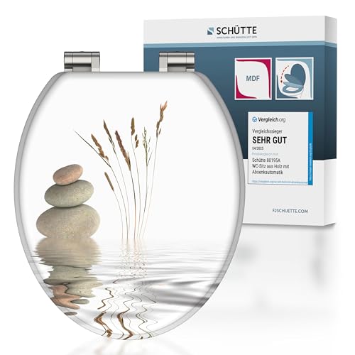 SCHÜTTE WC-Sitz BALANCE mit Absenkautomatik aus Holz, hochwertiger Toilettendeckel mit 175kg Belastbarkeit, Toilettensitz mit Brille, Klodeckel für WC, MDF Holzkern Klobrille mit Motiv von Schütte