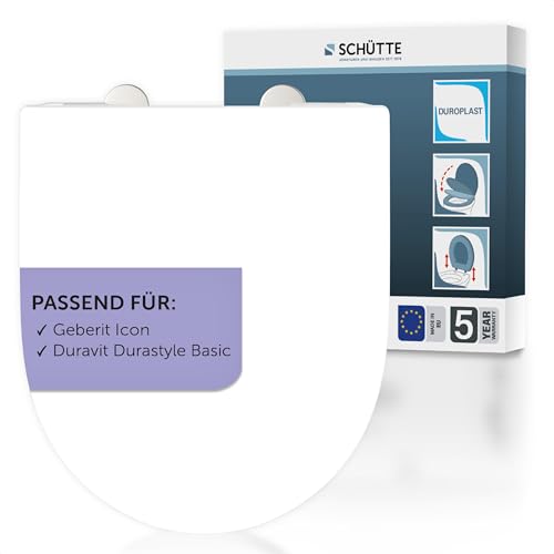 SCHÜTTE WC-Sitz passend zu Geberit Icon, Duravit DuraStyle Basic, mit Absenkautomatik made in EU, Abnehmbarer Klodeckel aus bruchsicherem Duroplast, Toilettendeckel und Brille bis zu 250kg belastbar von Schütte