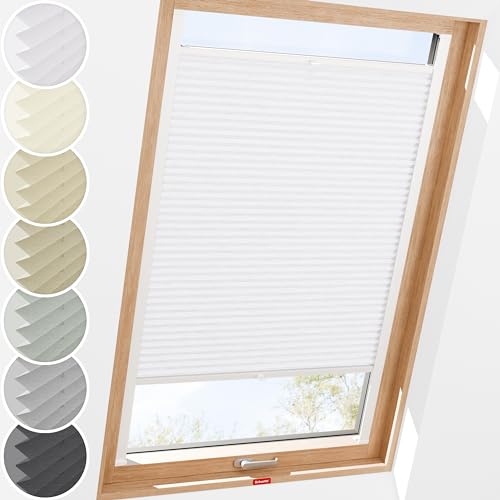 Schuette® Dachfenster Plissee mit Bohren zum Anschrauben ● Dolomite Kollektion: Cold Morning (Grau) ● 60-69 x 100-119cm (Breite x Höhe) ● Suprafix Faltrollo Befestigung ● Bequeme Rollo von Schuette