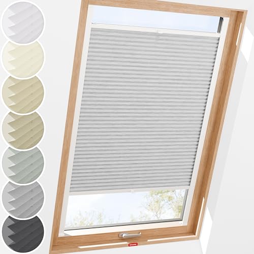 Schuette® Dachfenster Plissee mit Bohren zum Anschrauben ● Dolomite Kollektion: Storm Gray (Grau) ● 50-59 x 80-99cm (Breite x Höhe) ● Suprafix Faltrollo Befestigung ● Bequeme Rollo von Schuette