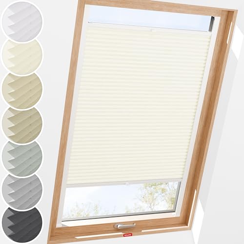 Schuette® Dachfenster Plissee mit Bohren zum Anschrauben ● Dolomite Kollektion: Vanilla Sky (Beige) ● 100-109 x 200-230cm (Breite x Höhe) ● Suprafix Faltrollo Befestigung ● Bequeme Rollo von Schuette