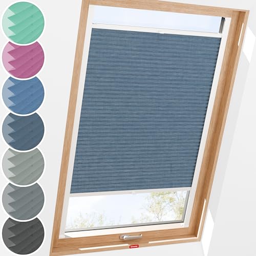 Schuette® Dachfenster Plissee mit Bohren zum Anschrauben ● Melange Kollektion: After Rain (Blau) ● 40-49 x 80-99cm (Breite x Höhe) ● Suprafix Faltrollo Befestigung ● Bequeme Rollo von Schuette