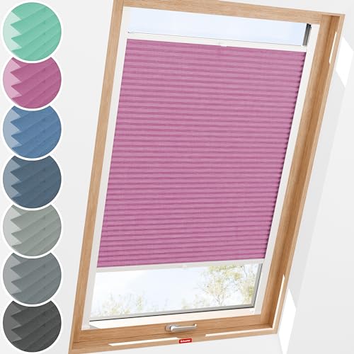 Schuette® Dachfenster Plissee mit Bohren zum Anschrauben ● Melange Kollektion: Magic Pink (Rosa) ● 20-39 x 80-99cm (Breite x Höhe) ● Suprafix Faltrollo Befestigung ● Bequeme Rollo von Schuette