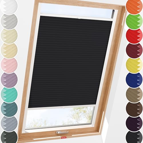 Schuette® Dachfenster Plissee mit Bohren zum Anschrauben ● Thermo Kollektion: Dark Night (Schwarz) ● 50-59 x 100-119cm (Breite x Höhe) ● Suprafix Faltrollo Befestigung ● Bequeme Rollo von Schuette