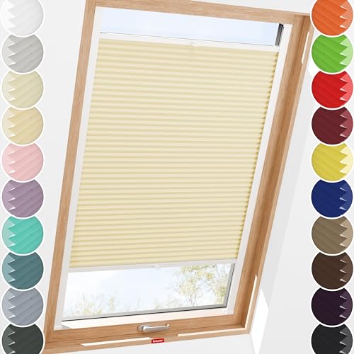 Schuette® Dachfenster Plissee mit Bohren zum Anschrauben ● Thermo Kollektion: Milk Tea (Beige) ● 50-59 x 80-99cm (Breite x Höhe) ● Suprafix Faltrollo Befestigung ● Bequeme Rollo von Schuette