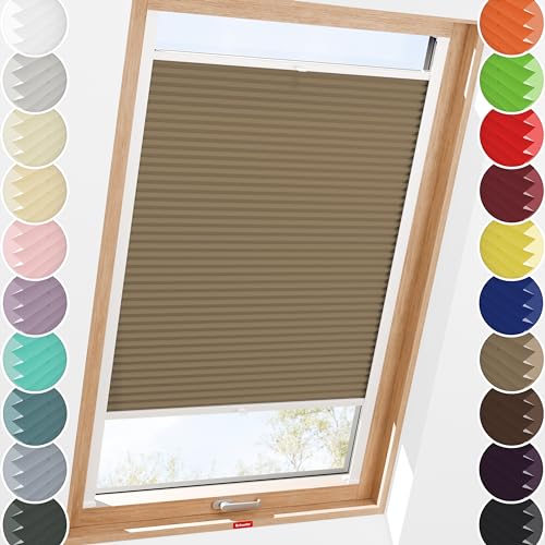 Schuette® Dachfenster Plissee mit Bohren zum Anschrauben ● Thermo Kollektion: Mocha Dream (Hellbraun) ● 60-69 x 120-149cm (Breite x Höhe) ● Suprafix Faltrollo Befestigung ● Bequeme Rollo von Schuette