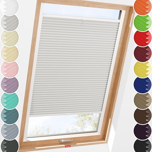 Schuette® Dachfenster Plissee mit Bohren zum Anschrauben ● Thermo Kollektion: Spring Cloud (Grau) ● 100-109 x 120-149cm (Breite x Höhe) ● Suprafix Faltrollo Befestigung ● Bequeme Rollo von Schuette