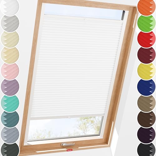 Schuette® Dachfenster Plissee mit Bohren zum Anschrauben ● Thermo Kollektion: White Day (Weiß) ● 100-109 x 100-119cm (Breite x Höhe) ● Suprafix Faltrollo Befestigung ● Bequeme Rollo von Schuette